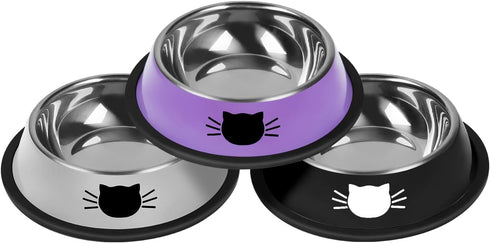 3Pcs Non-Slip Stainless Steel Cat Bowls, Unbreakable Small Food Bowl with Thick Rubber Base, Lovely Color