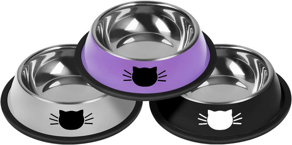 3Pcs Non-Slip Stainless Steel Cat Bowls, Unbreakable Small Food Bowl with Thick Rubber Base, Lovely Color