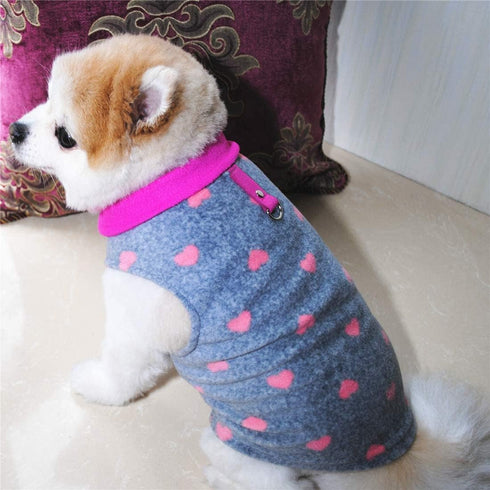 Dog Sweater - Soft Fleece Vest with Leash Ring Pullover Jacket for Small Dogs, Grey Heart, M
