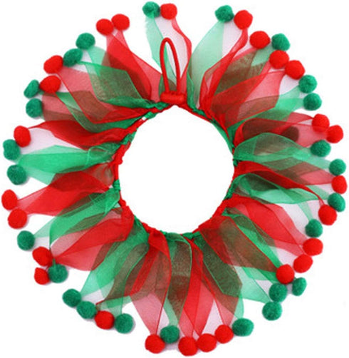 Christmas Pet Collar Ornaments, Adjustable Red Green Holiday Dress Collar for Cat and Dog (L(45CM))