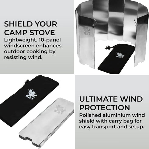 H&S Camping Stove Windscreen - 10 Aluminum Plates Folding Wind Shield with Carrying Case for Outdoor Camping Accessories