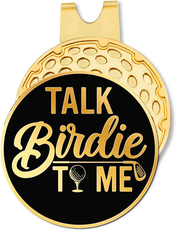 Talk Birdie to Me Black Gold Golf Ball Marker with Hat Clip, Funny Golf Accessories for Men, Women, Golf Gifts