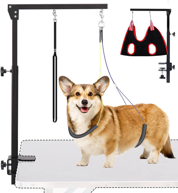 Dog Grooming Arm with Clamp - Heavy Duty Pet Grooming Table Arm with Grooming Hammock, Loop Noose, 36" Adjustable for