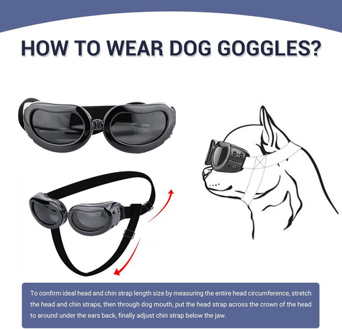 PETLESO Dog Goggles for Small Breed, Eye Protective Sunglasses for Outdoor Riding, Black