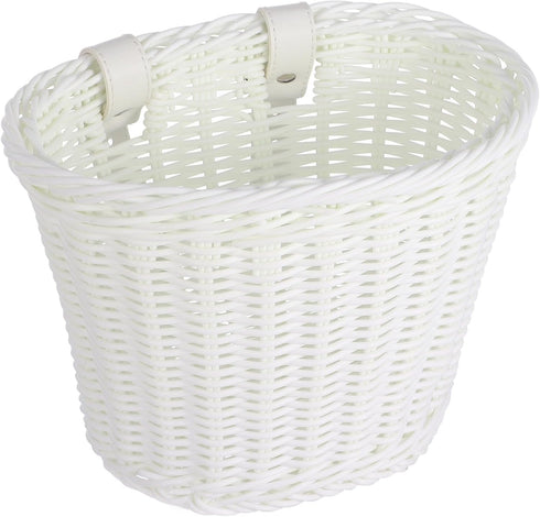Kids Bike Basket with Adjustable PU Belts, Handmade Woven Rattan Front Handle Basket