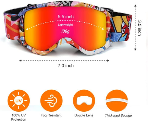 Kids Ski Goggles, Non-Slip Strap Snowboard Goggles