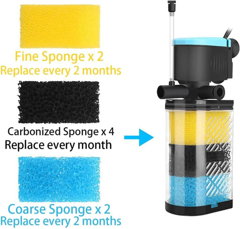 Kulife Aquarium Replacement Filter Sponge - 8 Sponge Blocks (2 Coarse, 2 Fine, 4 Carbonized)