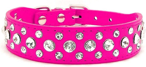 Rhinestone Dog Collar, Bling Rhinestone PU Leather Crystal Diamond Pet Collar for Dogs and Cats (M, Hot Pink)