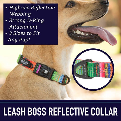 Leashboss Patterned Reflective Dog Collar, Colorful Triple Reflection Threads for Small, Medium and Large Dogs
