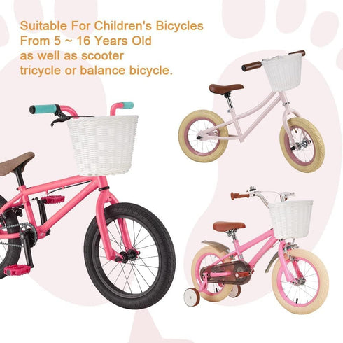 Kid's Bicycle Basket, Colored Tassels Wicker Front Handlebar Bike Basket with Streamers, Bell, and Stickers