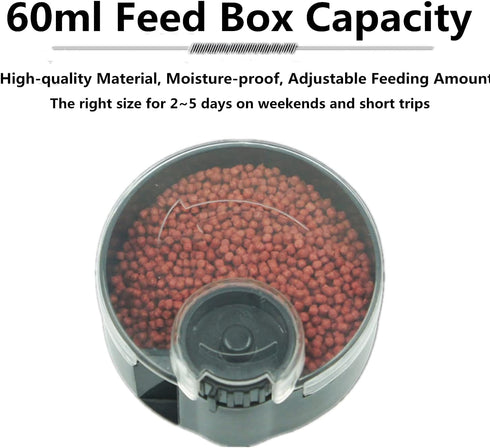 Automatic Fish Feeder for Aquarium - Small Battery Operated Fish Dispenser for Mini Tank and Pond, Black