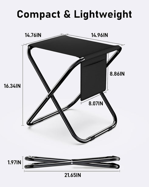 14.4 Inch, 300 lbs Simple Deluxe Portable Camping Stool, Capacity, Folding Chair with Storage Pocket, Black