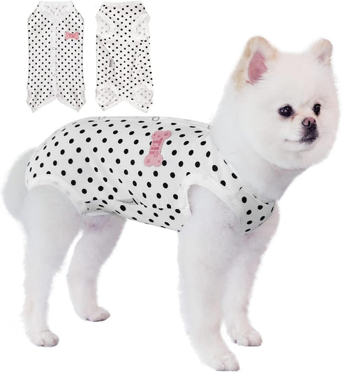 TONY HOBY Summer Dog Pajamas - Soft Breathable Dog Jumpsuit with Polka Dots (Black, L)