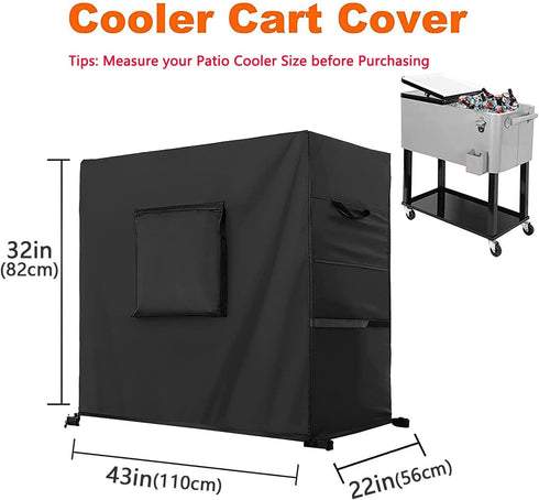 100 43L 22W 32H inch Kovshuiwe Waterproof Qt Rolling Cooler Cart Cover Outdoor Beverage Cart Patio Ice Chest Protective