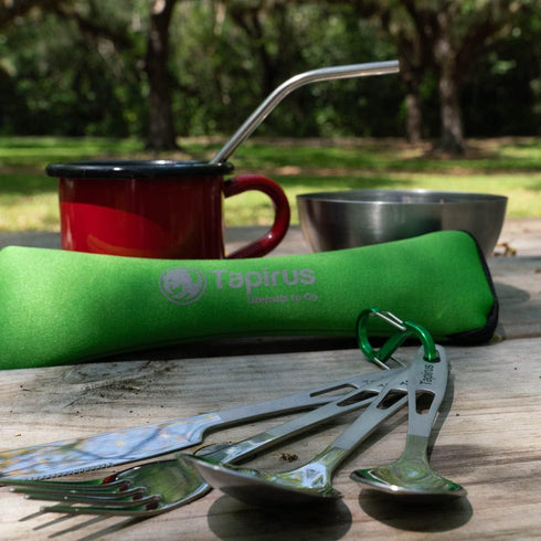 Tapirus Camp Utensils To Go | 6-piece Portable Set | Durable Stainless Steel Silverware with Waterproof Case