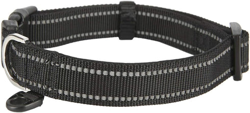Reflective Nylon Padded Dog Collar, Adjustable Soft Pet Collars for Small Medium Large Dogs (Black)