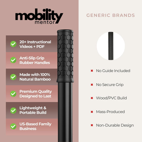 Yoga Stick 5ft Made from Natural Bamboo - Stretching Stick with Non-Slip Handles for Mobility and Flexibility
