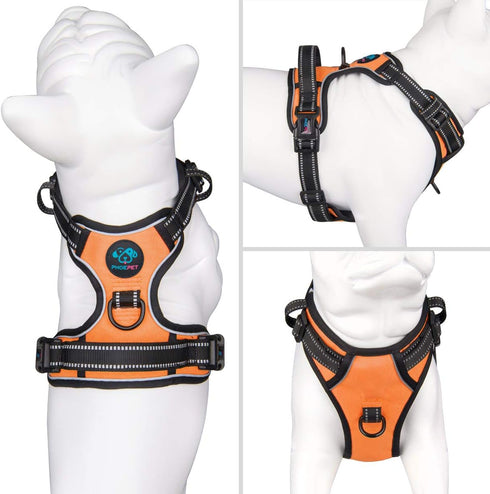 PHOEPET No Pull Dog Harness for Small Puppies - Reflective Adjustable Vest with Front Clip and Soft Handle (S, Orange)