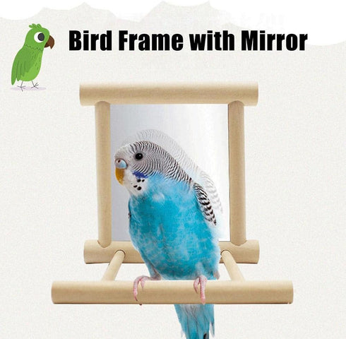 Generic (1PCS) Wooden Bird Mirrors Bird Swing, Parrot Cage Toys, Swing Hanging Play with Mirror for Small Birds Greys