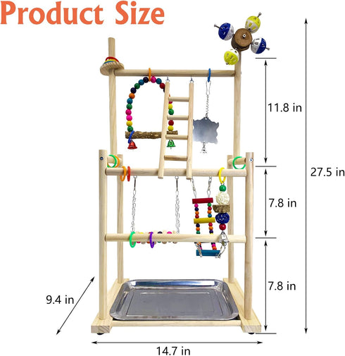 3-Tier Hamiledyi Natural Wood Bird Playground - Large Perch Stand with Exercise Platforms Durable Activity Gym