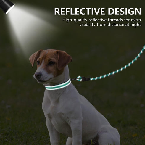 Dynmeow Reflective Dog Collar and Leash Set, 6FT Strong Climbing Rope Leash with Adjustable Pet Collar (Teal, XS)
