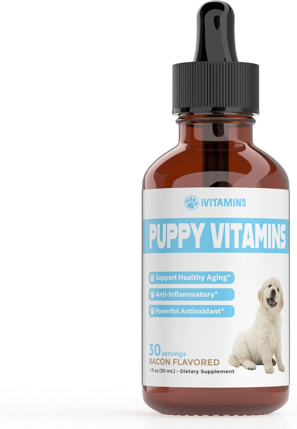 Puppy Vitamins, Liquid Puppy Supplements for Small Dogs, Large Breed Multivitamin, Bacon Flavor, 1 fl oz