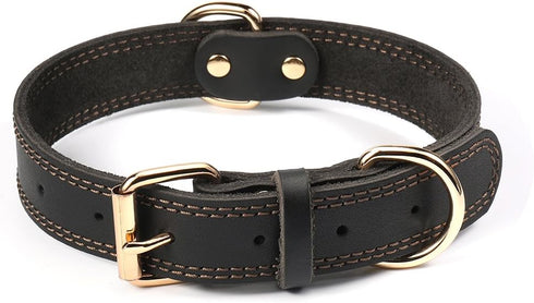 Genuine Leather Dog Collar, Heavy Duty Wide Collar for Small, Medium, Large, Extra Large Dogs (XL: 1.4" Wide for