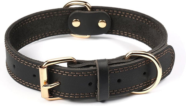 Genuine Leather Dog Collar, Heavy Duty Wide Collar for Small, Medium, Large, Extra Large Dogs (XL: 1.4" Wide for