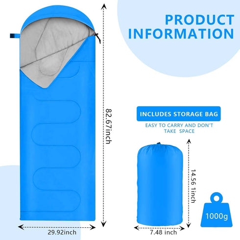 Portable Waterproof Camping Sleeping Bags for Adults and Kids, Lightweight 4 Seasons for Indoor Outdoor Use