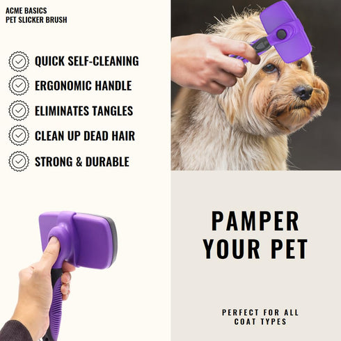 Acme Basics Pet Slicker Grooming Brush, Deshedder for Short/Long Haired Dogs & Cats, Large Size