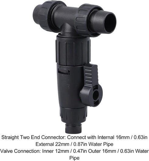 HEEPDD 3 Way Aquarium Valve, Adjustable T Hose Connector for Easy Water Changes, Compatible with 16/22 Hose