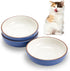 Howise 5.19 in Ceramic Cat Dishes, Shallow Cat Food Bowls for Food and Water, 3 Pack Navy Ceramic Bowls
