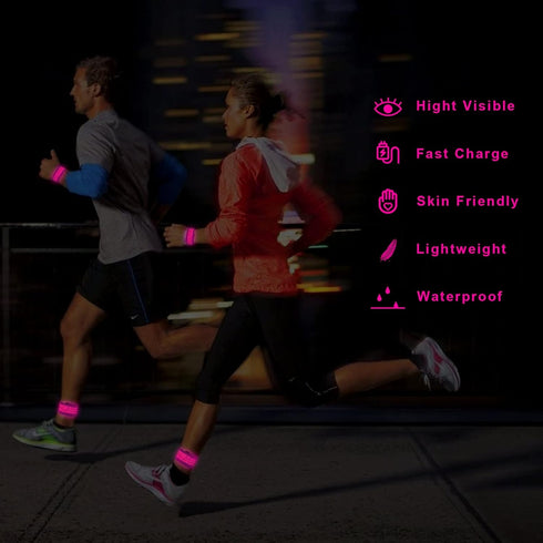 LED Safety Wristband Lights - 2 Pack Rechargeable High Visibility Glow Bracelets for Kids, Night Cycling, Jogging