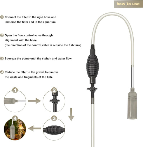 Fish Tank Cleaning Essentials, 8.5ft Aquarium Vacuum, Gravel Vacuum, and Siphon Pump for Spotless Aquarium