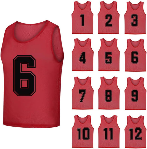 12 Pack1-12 Numbered Pinnies/Soccer Training Bibs/Basketball Jerseys for Kids,Youth and Adults