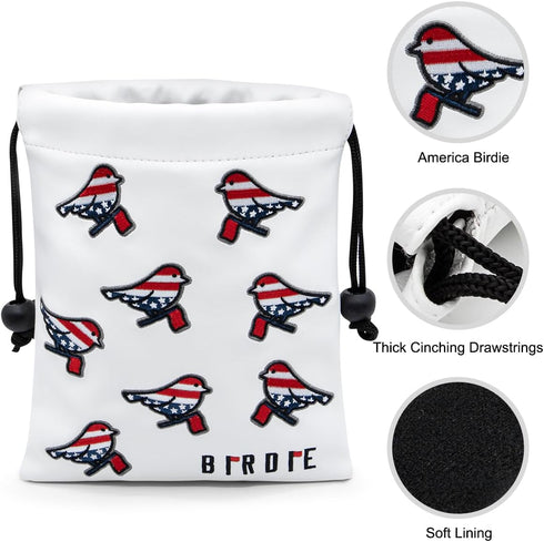 Leather Golf Valuables Pouch with Drawstring Closure, Portable Golf Ball Tee Handbag