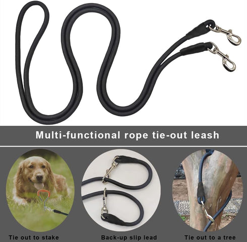 Tie Out Rope Dog Leash, Heavy Duty Nylon Check Cord for Medium Large Dogs, 8-50FT Indoor/Outdoor Playing (Black, 3/8" x