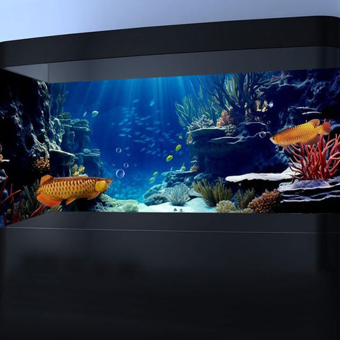 48X24IN Blue Sea Floor Aquarium Background, Natural Underwater World 3D Effect Fish Tank Decorations with 8 EVA Tape