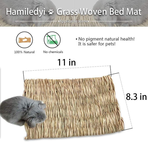 10 Chinchilla Hamiledyi Pcs Rabbit Grass Mat, Bunny Natural Straw Woven Bed,Small Animal Cages Hay Mat Sleeping