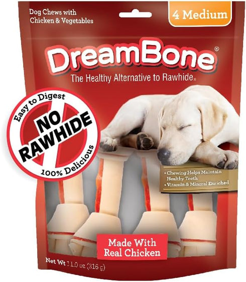 Dreambone Vegetable & Chicken Dog Chews, 4-Count, Rawhide Free, Medium (3 Pack)