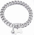 Silver Dog Chain Collar Cuban Link with Cubic Zirconia Buckle, ID Tag and Bell (15mm/19mm, 10-26inch)