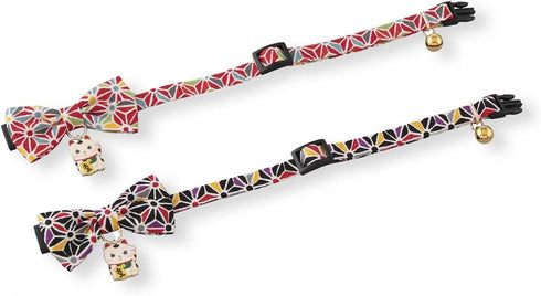 Necoichi Lucky Cat Charm Bow Tie Cat Collar (Black) with Bell, Safety Breakaway Soft Lightweight for Cats, Japanese