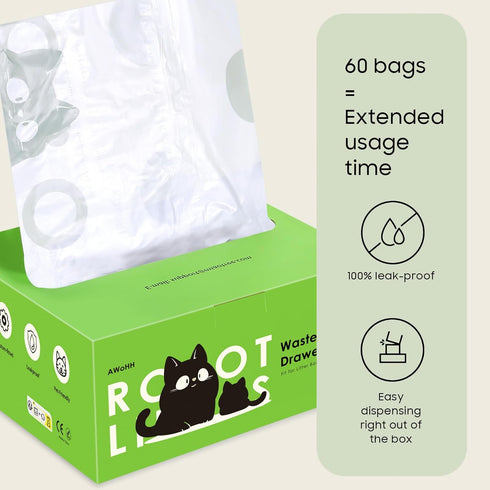 AWoHH 60 Draw-Pack 5/4/3 26.3 X15.7 Tidy Cat Litter Box Robot Waste Bags,Tear-free, Sensor-compatible, Automatic Litter