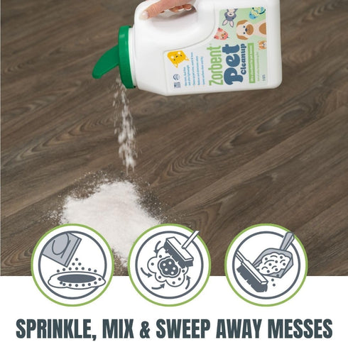 1 5 Zorbent Pet Accident Cleanup Odor Remover for Dog & Cat Messes. Absorbs Gallon. Pet-Safe Cleaner for Urine, Vomit