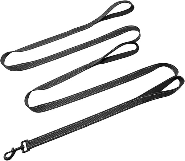 3 Handle Dog Leash, 10FT Triple Handle Reflective Leash with Padded Traffic Handles, Heavy Duty Training Lead (Black)