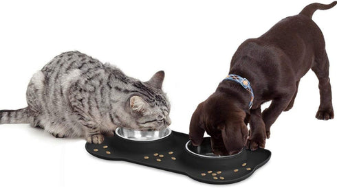 AsFrost Dog Food Bowls - Stainless Steel Pet Bowls with No-Spill and Non-Skid, Black, 12oz