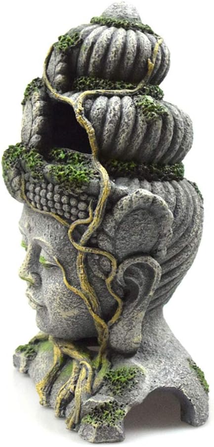 Hamiledyi Buddha Head Statue Aquarium Decorations, Resin Fish Hideout Betta Cave for Large Fish Tank