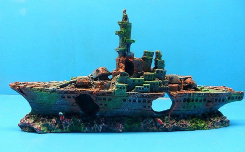 zoele Resin Damaged Navy War Boat Mini Ship, Battleship Wreck Fish Tank Landscape Ornament, Aquarium Decoration