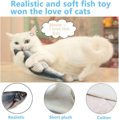 Tocirelo Flopping Fish Cat Toy with Catnip, 11" Electric Plush Wiggle Fish for Indoor Cats, Kicker Dog Toy