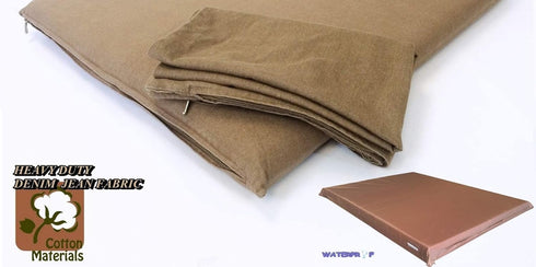 DIY Luxurious Comfort Pet Dog Bed External and Internal Waterproof Covers for Small and Large Dogs - COVERS ONLY (36"x29", Denim - Brown)